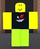 Human character with yellow skin, a black shirt, and green legs.