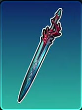 Draco-Ignis with a teal blade and red dragon-shaped guard.