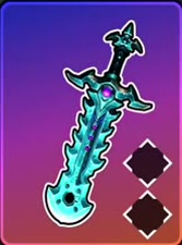 Abyssal Doom with a cyan serrated blade and purple gems.