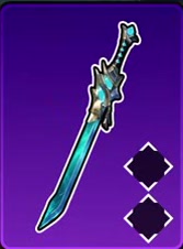 Glacial Sunder with a cyan curved blade and gold fittings.