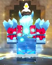Yeti character with icy horns, white fur, and blue crystal shoulders.