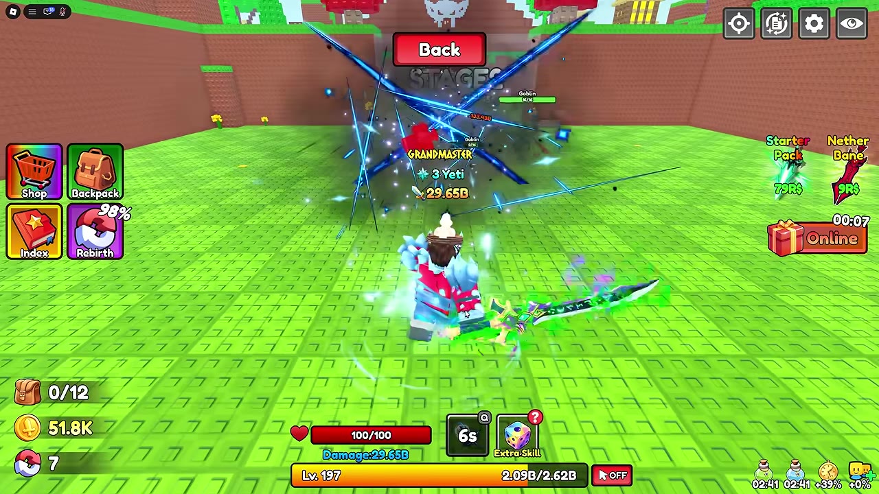 Blue crossed slashes striking ahead of a character while the Q skill counts down.