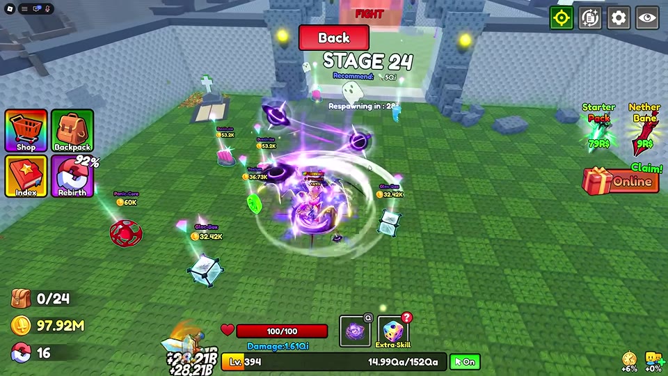 Ore drops on the ground after combat, with the Stage 24 entrance ahead